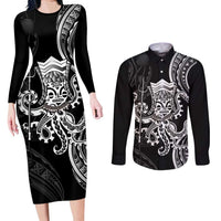 Black Hawaii Kanaloa God Couples Matching Long Sleeve Bodycon Dress and Long Sleeve Button Shirt Hawaiian Octopus LT14 Black - Polynesian Pride