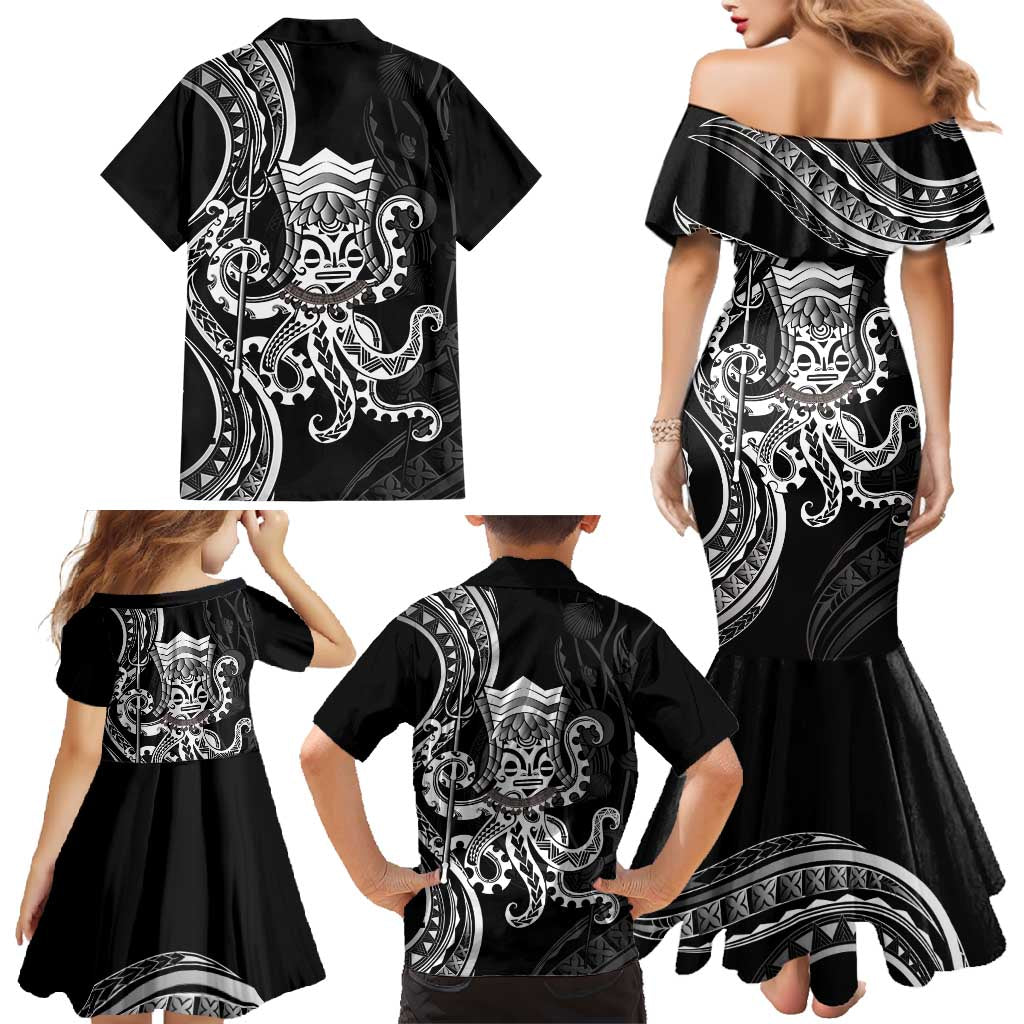 Black Hawaii Kanaloa God Family Matching Mermaid Dress and Hawaiian Shirt Hawaiian Octopus LT14 - Polynesian Pride