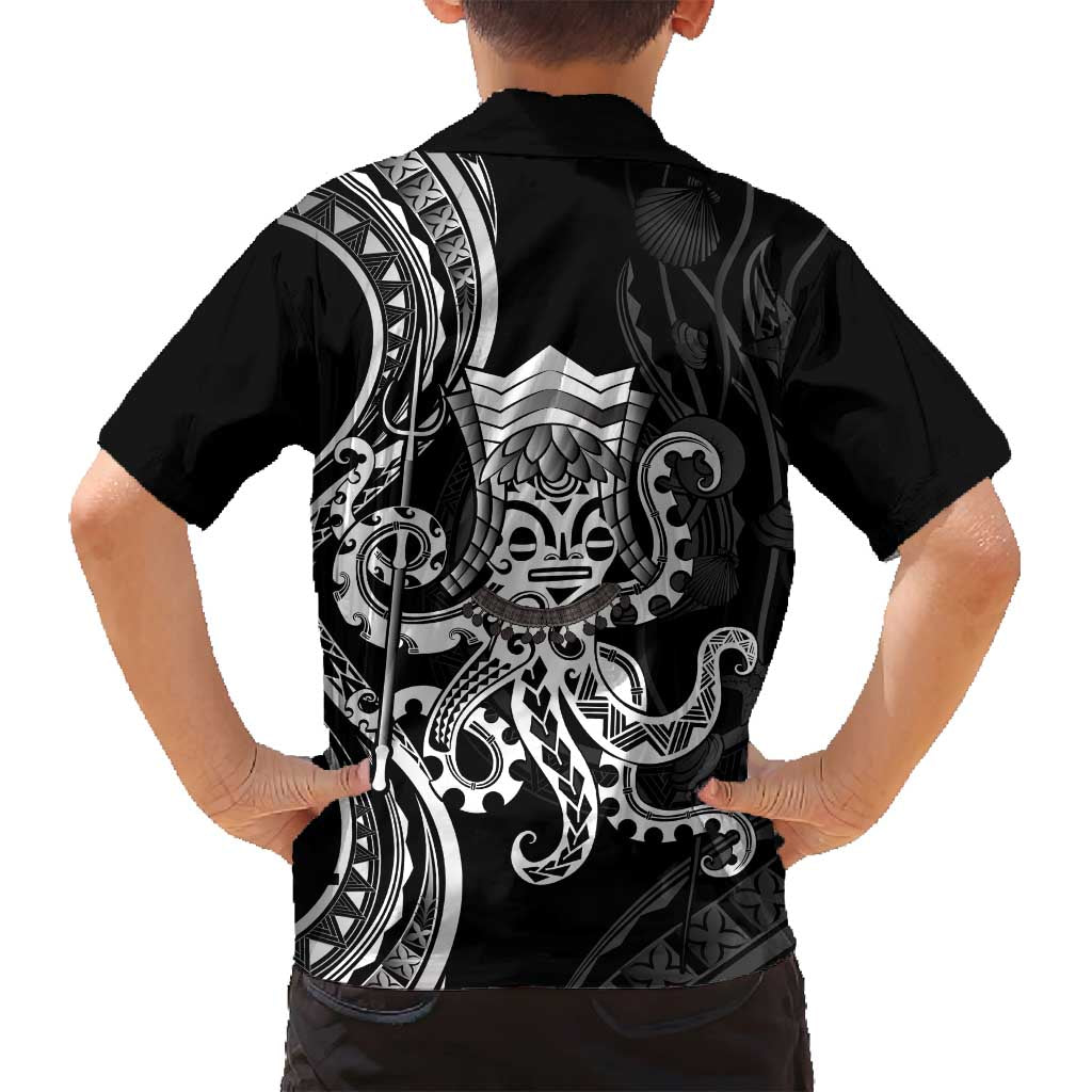 Black Hawaii Kanaloa God Family Matching Off Shoulder Maxi Dress and Hawaiian Shirt Hawaiian Octopus LT14 - Polynesian Pride