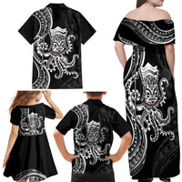 Black Hawaii Kanaloa God Family Matching Off Shoulder Maxi Dress and Hawaiian Shirt Hawaiian Octopus LT14 - Polynesian Pride