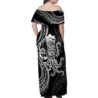 Black Hawaii Kanaloa God Family Matching Off Shoulder Maxi Dress and Hawaiian Shirt Hawaiian Octopus LT14 - Polynesian Pride