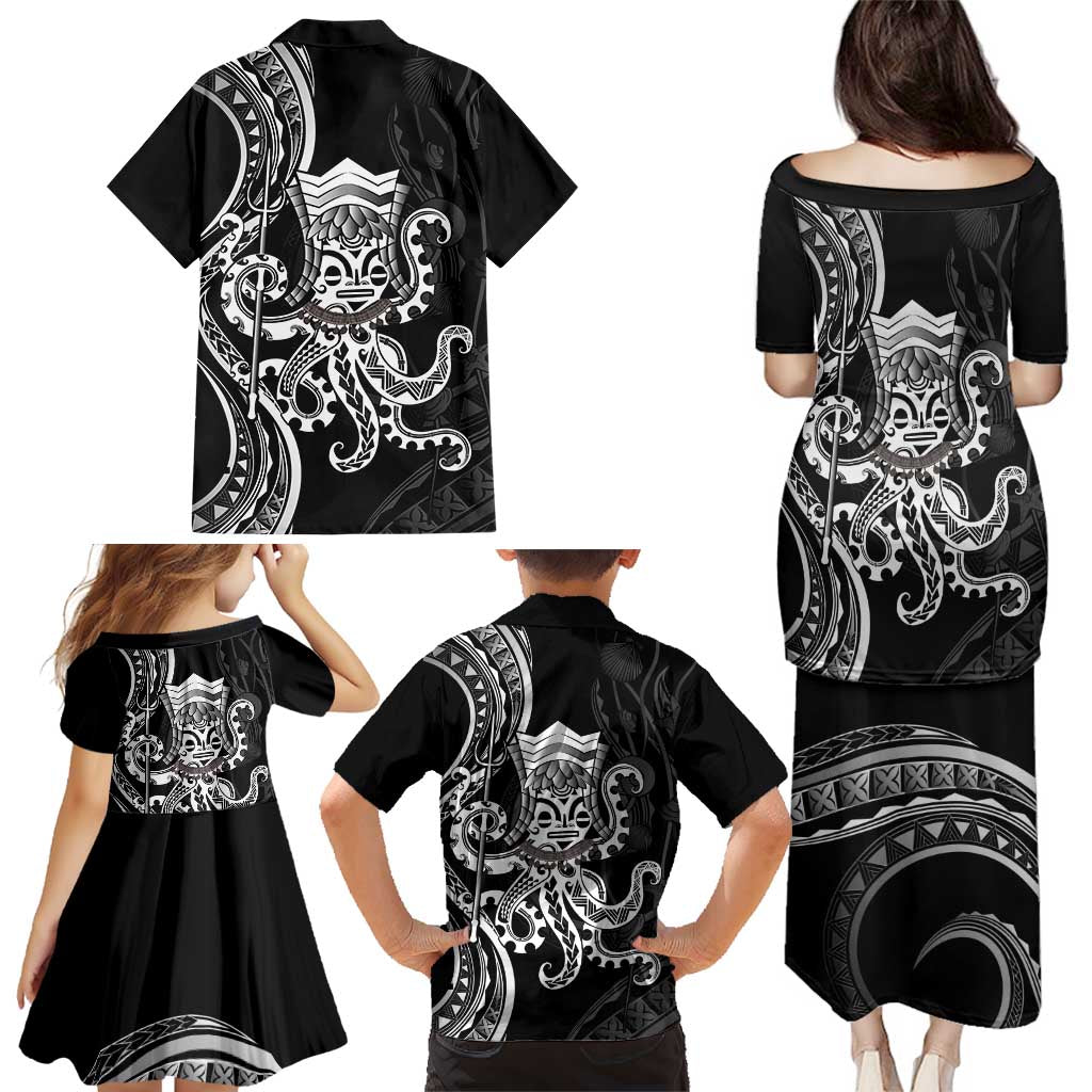 Black Hawaii Kanaloa God Family Matching Puletasi and Hawaiian Shirt Hawaiian Octopus LT14 - Polynesian Pride