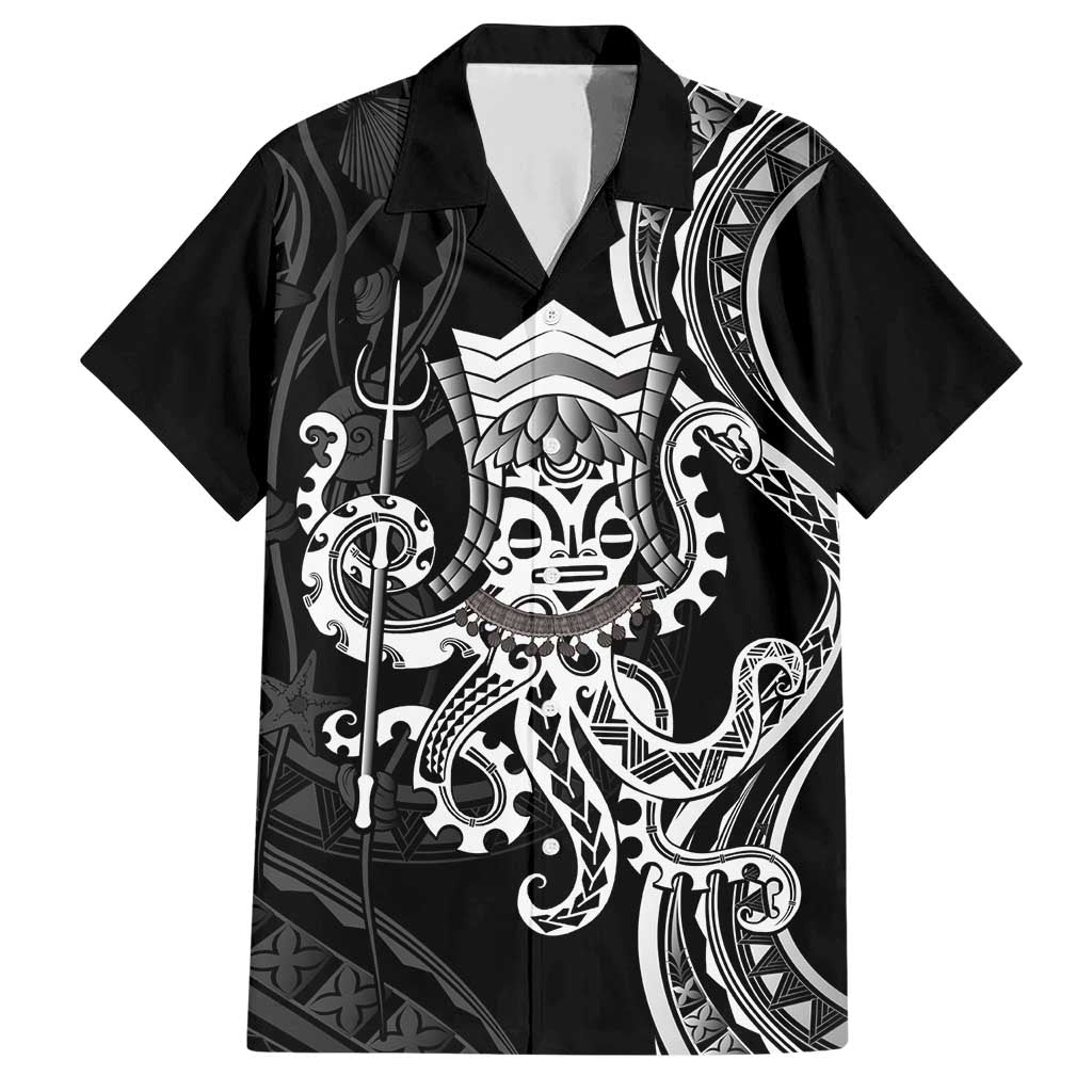 Black Hawaii Kanaloa God Family Matching Short Sleeve Bodycon Dress and Hawaiian Shirt Hawaiian Octopus LT14 Dad's Shirt - Short Sleeve Black - Polynesian Pride
