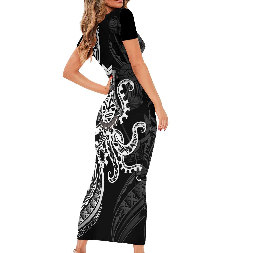 Black Hawaii Kanaloa God Family Matching Short Sleeve Bodycon Dress and Hawaiian Shirt Hawaiian Octopus LT14 - Polynesian Pride