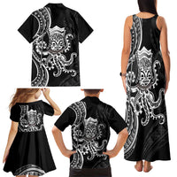 Black Hawaii Kanaloa God Family Matching Tank Maxi Dress and Hawaiian Shirt Hawaiian Octopus LT14 - Polynesian Pride