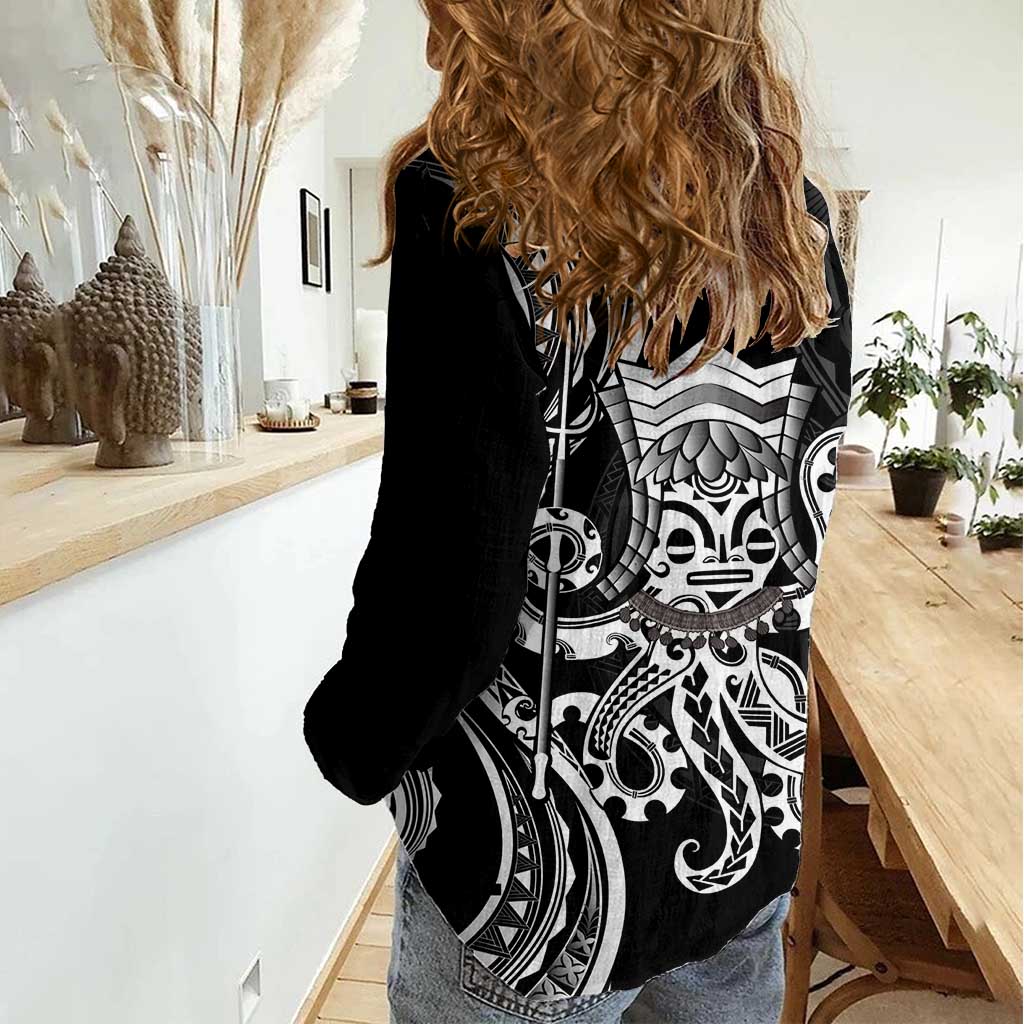 Black Hawaii Kanaloa God Women Casual Shirt Hawaiian Octopus