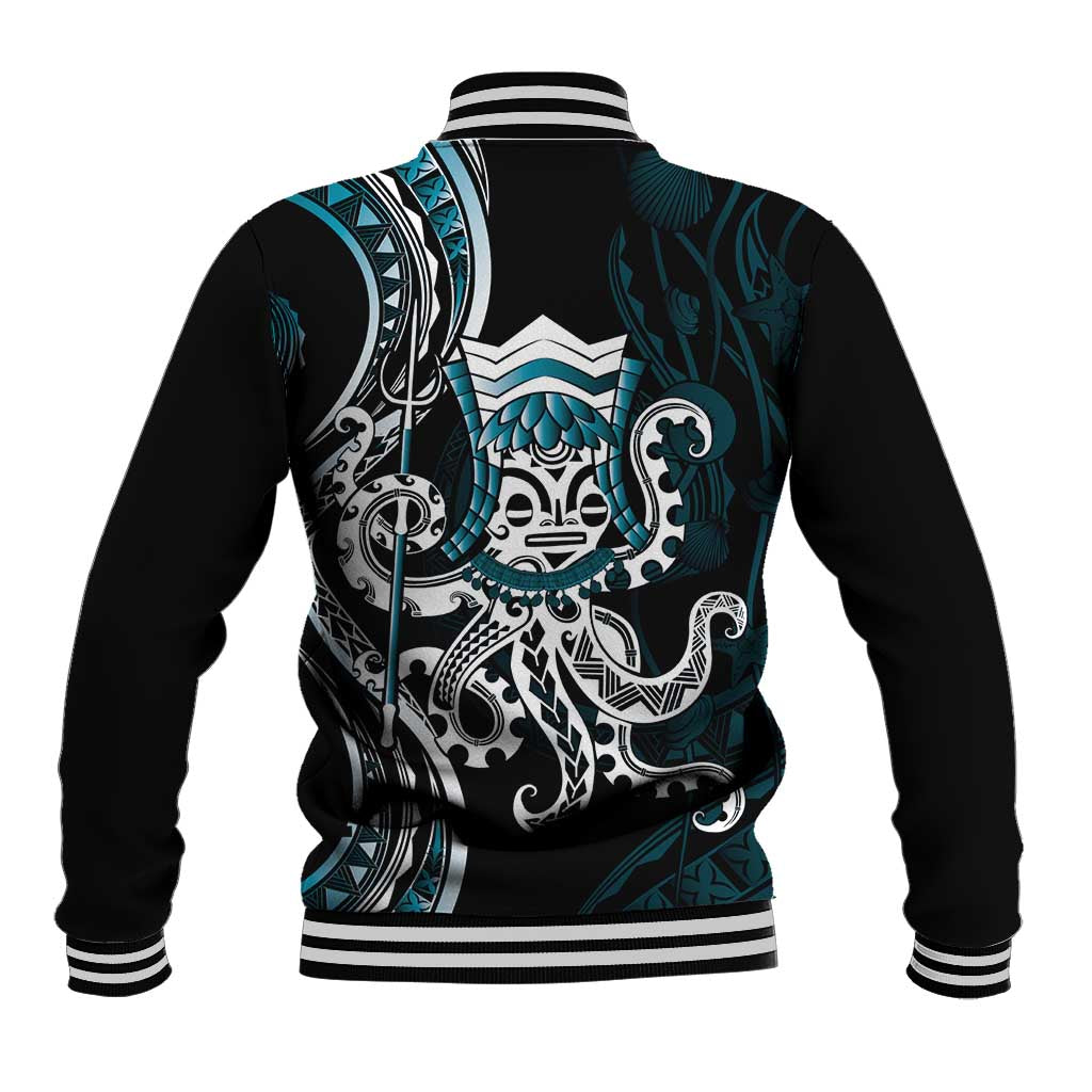 Turquoise Hawaii Kanaloa God Baseball Jacket Hawaiian Octopus