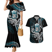 Turquoise Hawaii Kanaloa God Couples Matching Mermaid Dress and Hawaiian Shirt Hawaiian Octopus LT14 Turquoise - Polynesian Pride