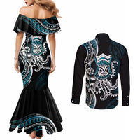 Turquoise Hawaii Kanaloa God Couples Matching Mermaid Dress and Long Sleeve Button Shirt Hawaiian Octopus LT14 - Polynesian Pride