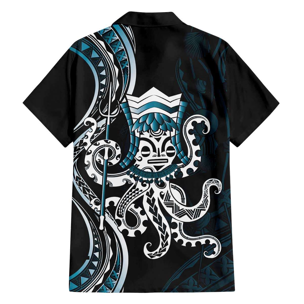 Turquoise Hawaii Kanaloa God Family Matching Off The Shoulder Long Sleeve Dress and Hawaiian Shirt Hawaiian Octopus LT14 - Polynesian Pride