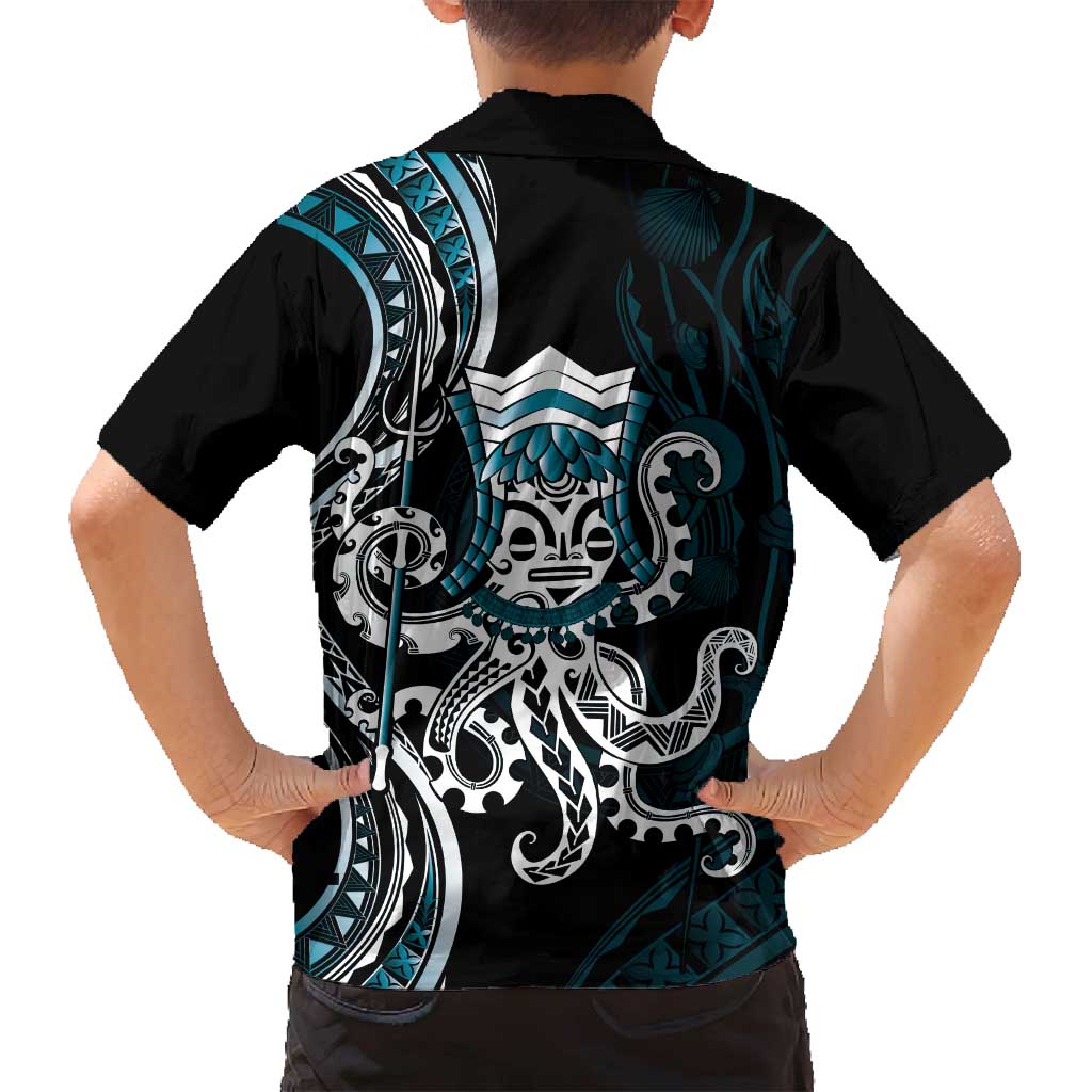 Turquoise Hawaii Kanaloa God Family Matching Off Shoulder Maxi Dress and Hawaiian Shirt Hawaiian Octopus LT14 - Polynesian Pride