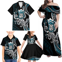 Turquoise Hawaii Kanaloa God Family Matching Off Shoulder Maxi Dress and Hawaiian Shirt Hawaiian Octopus LT14 - Polynesian Pride