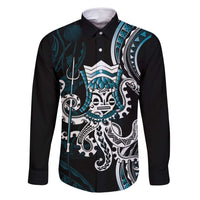 Turquoise Hawaii Kanaloa God Family Matching Off Shoulder Maxi Dress and Hawaiian Shirt Hawaiian Octopus LT14 Dad's Shirt - Long Sleeve Turquoise - Polynesian Pride