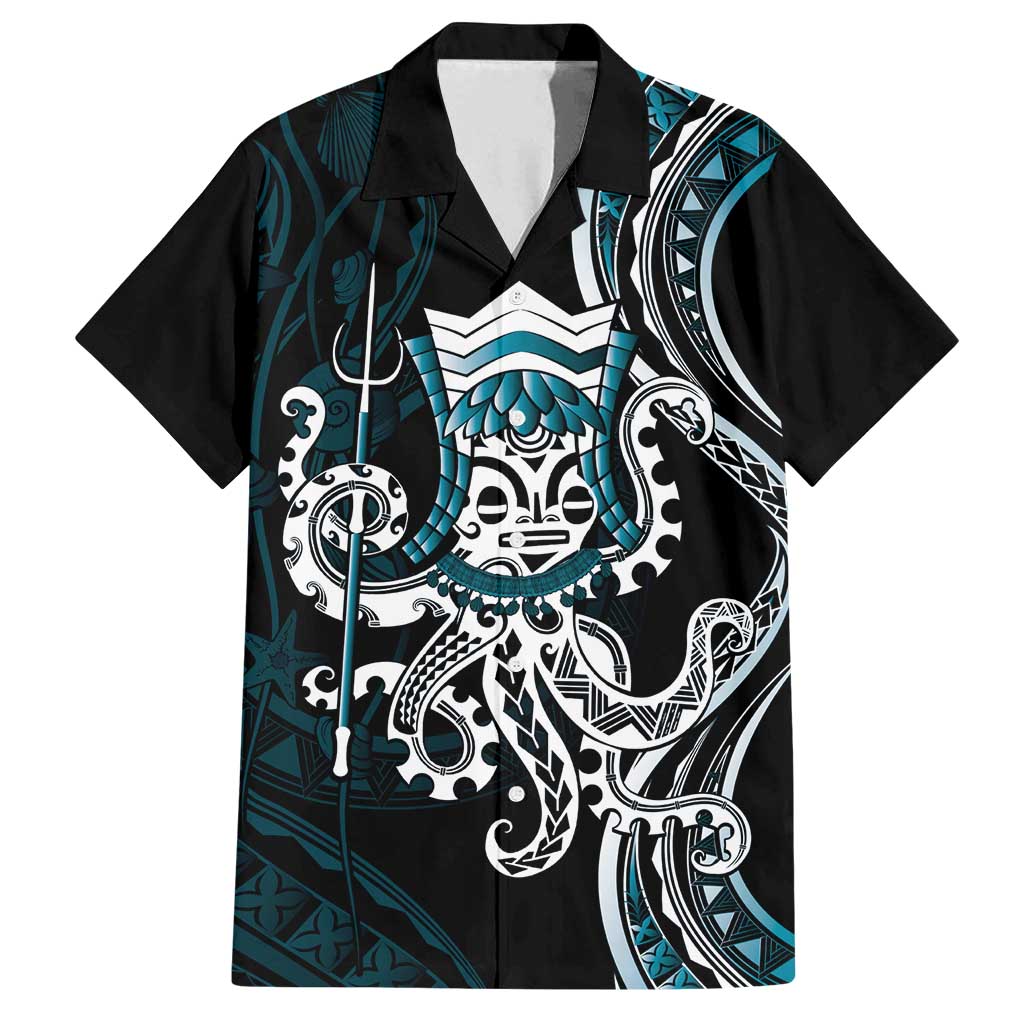 Turquoise Hawaii Kanaloa God Family Matching Off Shoulder Short Dress and Hawaiian Shirt Hawaiian Octopus LT14 Dad's Shirt - Short Sleeve Turquoise - Polynesian Pride