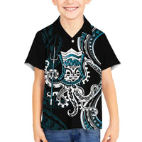 Turquoise Hawaii Kanaloa God Family Matching Off Shoulder Short Dress and Hawaiian Shirt Hawaiian Octopus LT14 Son's Shirt Turquoise - Polynesian Pride
