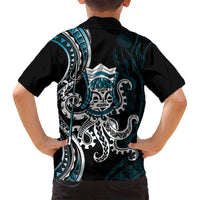 Turquoise Hawaii Kanaloa God Family Matching Puletasi and Hawaiian Shirt Hawaiian Octopus LT14 - Polynesian Pride