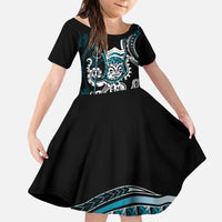 Turquoise Hawaii Kanaloa God Family Matching Puletasi and Hawaiian Shirt Hawaiian Octopus LT14 Daughter's Dress Turquoise - Polynesian Pride