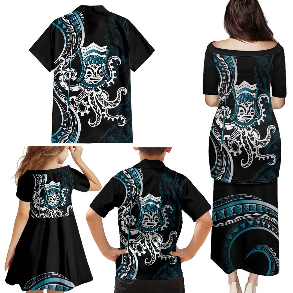 Turquoise Hawaii Kanaloa God Family Matching Puletasi and Hawaiian Shirt Hawaiian Octopus LT14 - Polynesian Pride