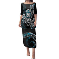 Turquoise Hawaii Kanaloa God Family Matching Puletasi and Hawaiian Shirt Hawaiian Octopus LT14 Mom's Dress Turquoise - Polynesian Pride