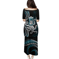 Turquoise Hawaii Kanaloa God Family Matching Puletasi and Hawaiian Shirt Hawaiian Octopus LT14 - Polynesian Pride