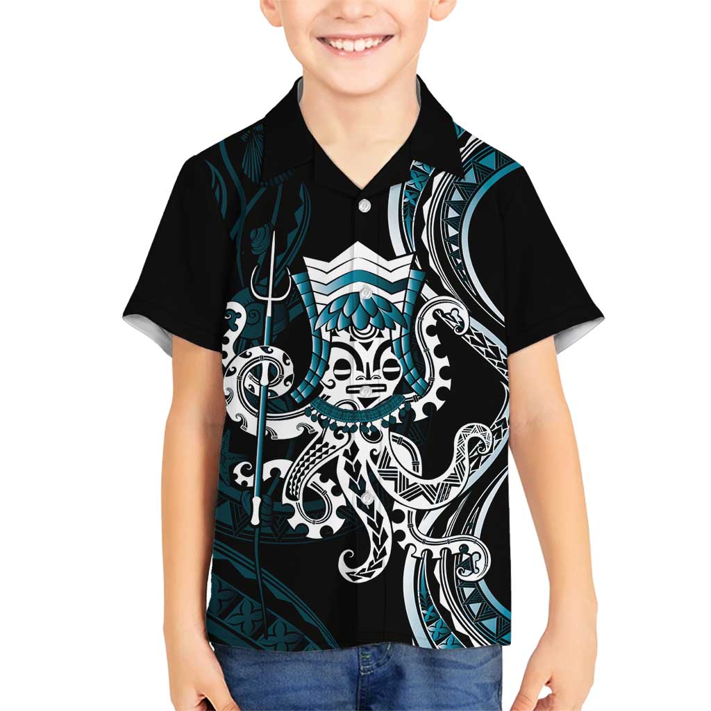 Turquoise Hawaii Kanaloa God Family Matching Puletasi and Hawaiian Shirt Hawaiian Octopus LT14 Son's Shirt Turquoise - Polynesian Pride