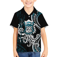 Turquoise Hawaii Kanaloa God Family Matching Short Sleeve Bodycon Dress and Hawaiian Shirt Hawaiian Octopus LT14 Son's Shirt Turquoise - Polynesian Pride