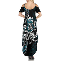 Turquoise Hawaii Kanaloa God Family Matching Summer Maxi Dress and Hawaiian Shirt Hawaiian Octopus LT14 - Polynesian Pride