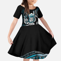 Turquoise Hawaii Kanaloa God Kid Short Sleeve Dress Hawaiian Octopus LT14 KID Turquoise - Polynesian Pride