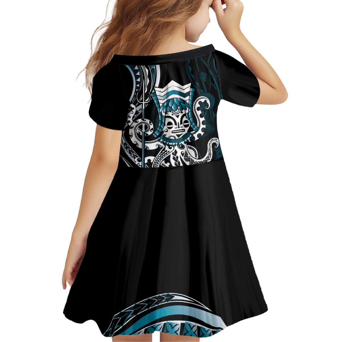 Turquoise Hawaii Kanaloa God Kid Short Sleeve Dress Hawaiian Octopus LT14 - Polynesian Pride