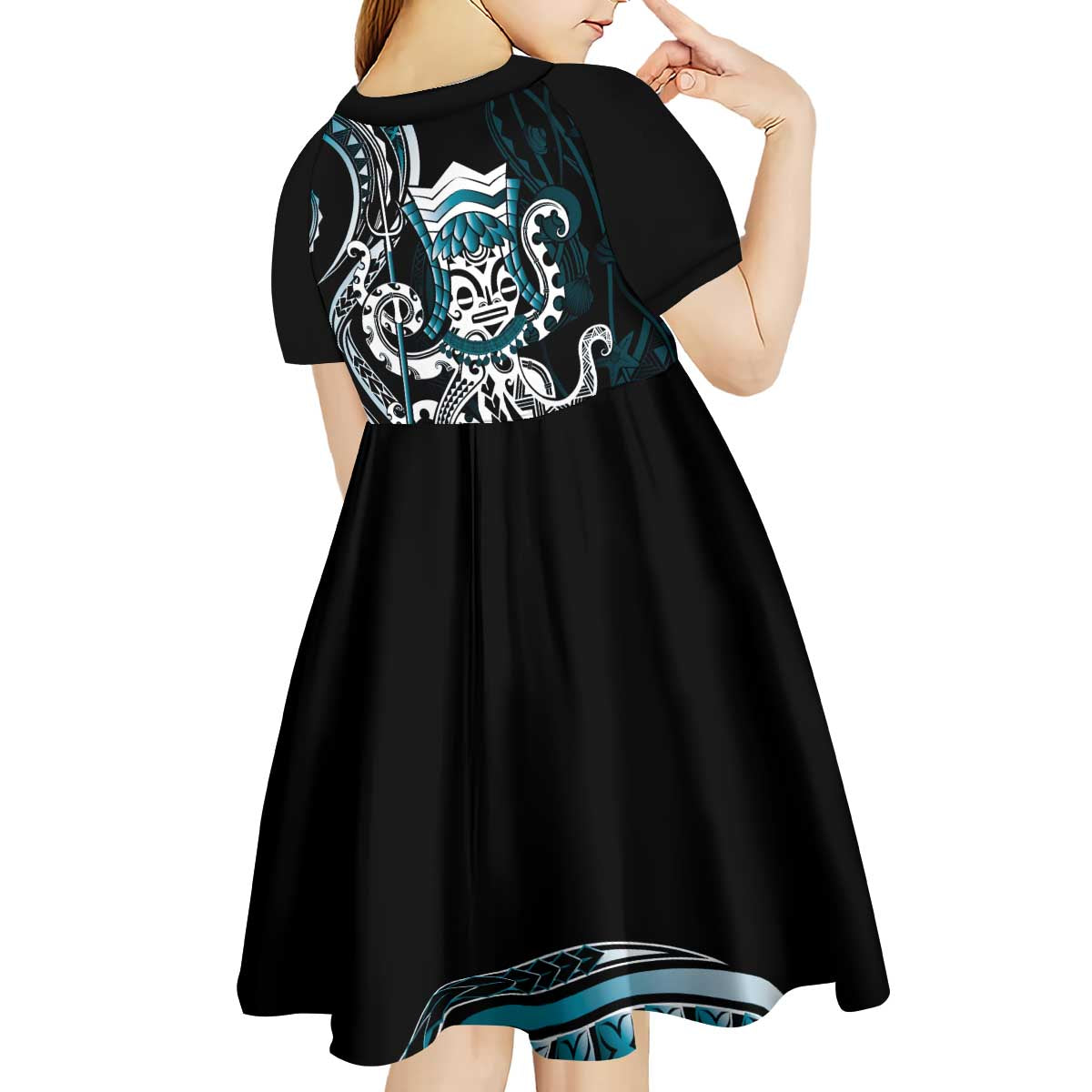 Turquoise Hawaii Kanaloa God Kid Short Sleeve Dress Hawaiian Octopus LT14 - Polynesian Pride