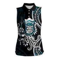 Turquoise Hawaii Kanaloa God Women Sleeveless Polo Shirt Hawaiian Octopus LT14 Female Turquoise - Polynesian Pride