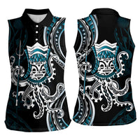 Turquoise Hawaii Kanaloa God Women Sleeveless Polo Shirt Hawaiian Octopus LT14 - Polynesian Pride