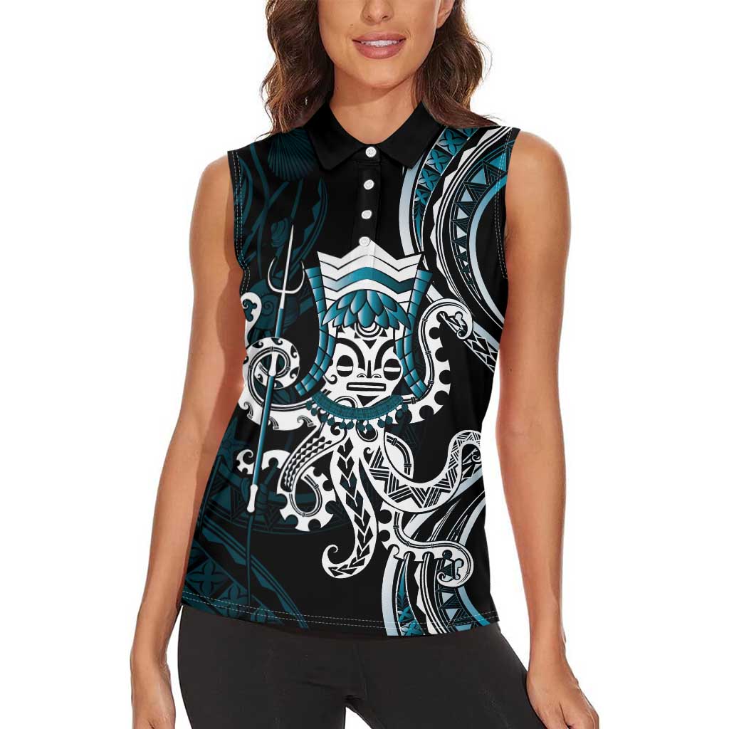 Turquoise Hawaii Kanaloa God Women Sleeveless Polo Shirt Hawaiian Octopus LT14 - Polynesian Pride
