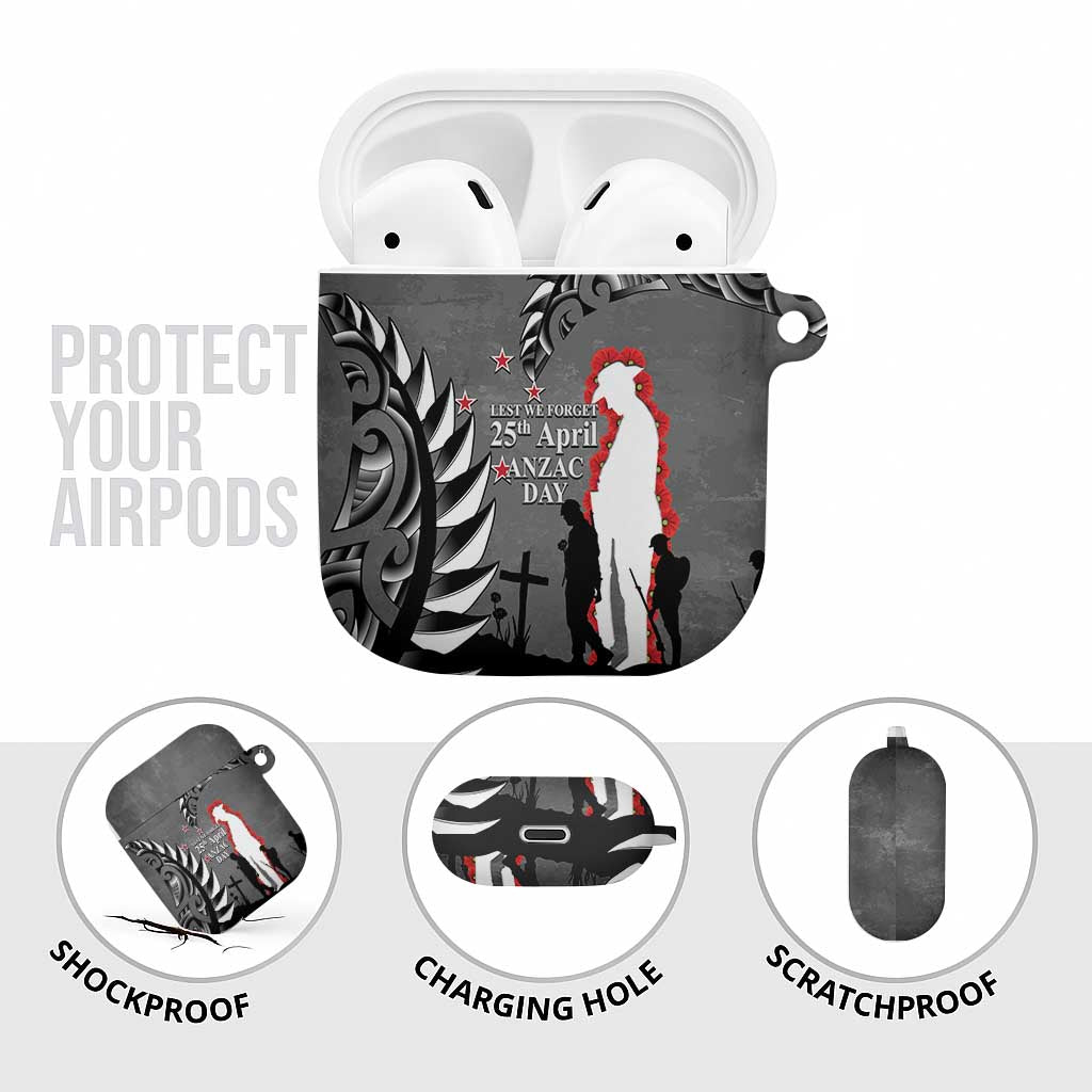 New Zealand ANZAC Day AirPods Case 25th April Silver Fern With Poppy LT14 - Polynesian Pride