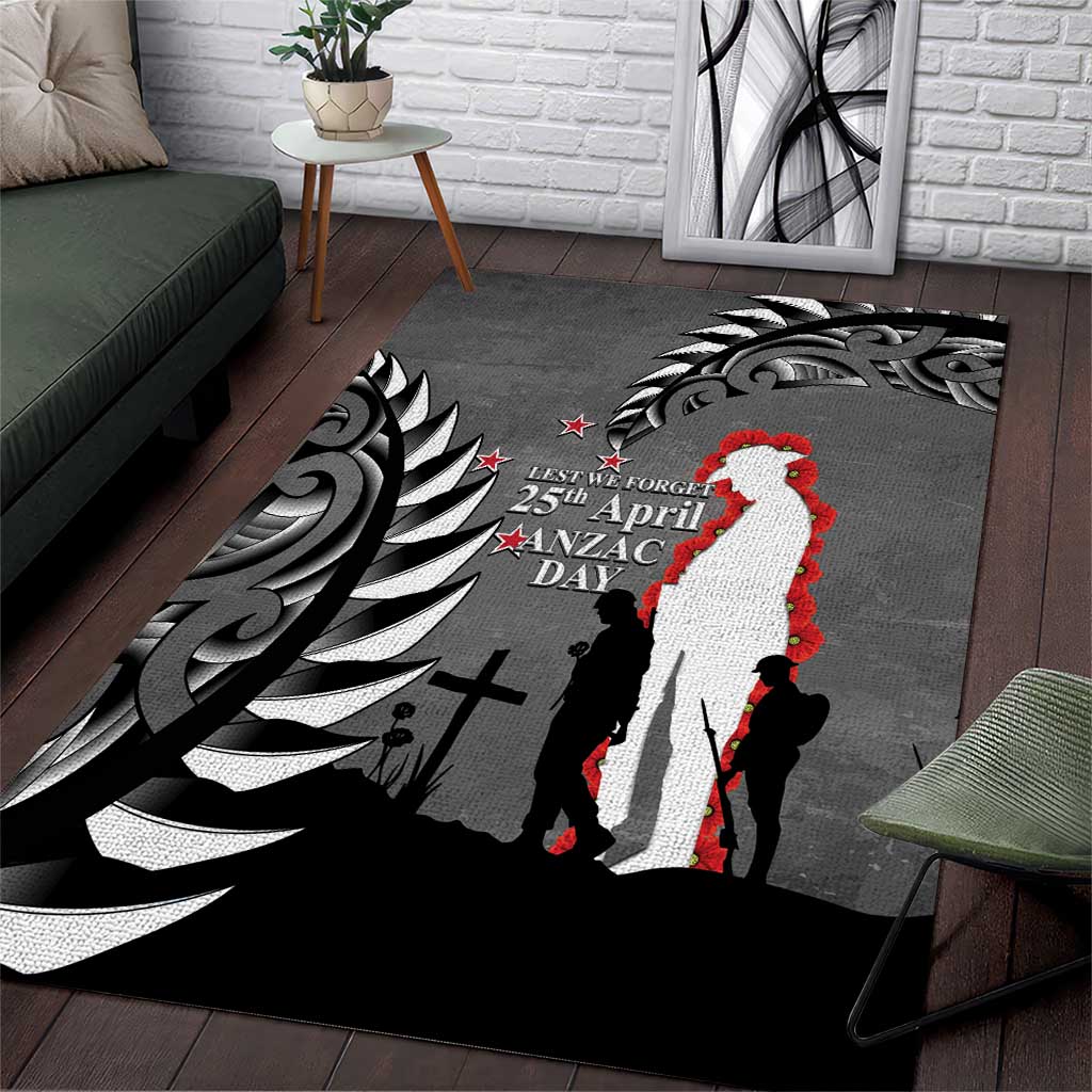 New Zealand ANZAC Day Area Rug 25th April Silver Fern With Poppy LT14 Gray - Polynesian Pride