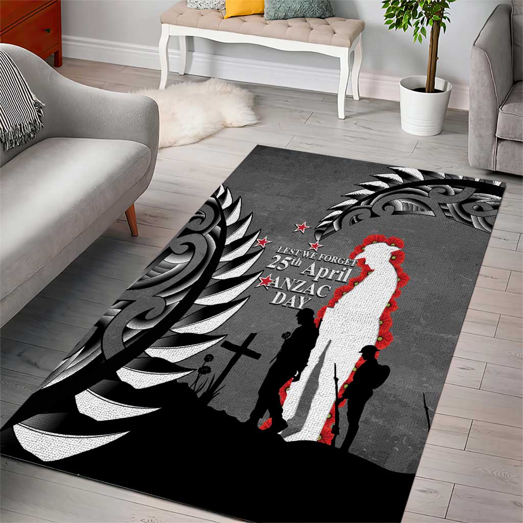 New Zealand ANZAC Day Area Rug 25th April Silver Fern With Poppy LT14 - Polynesian Pride