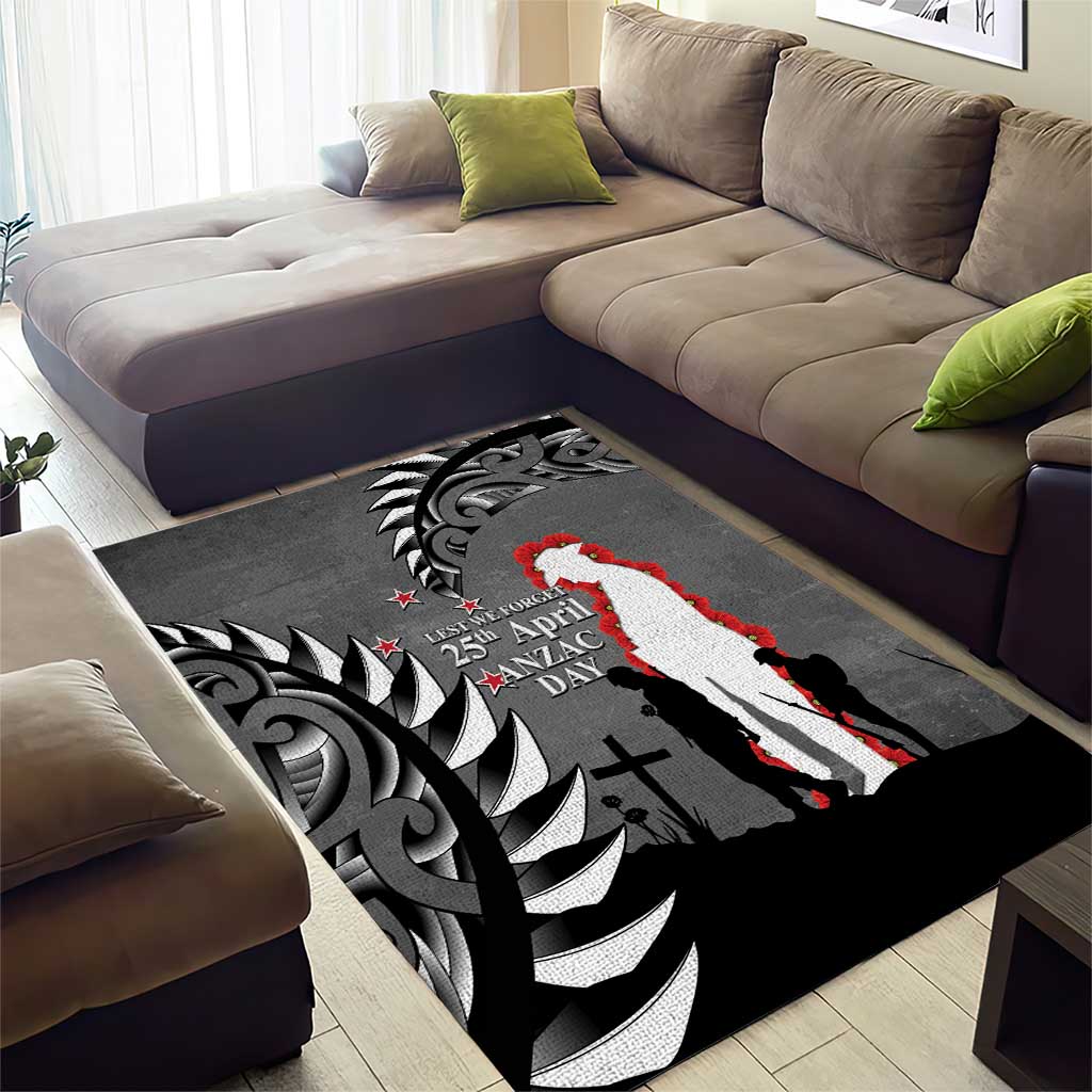 New Zealand ANZAC Day Area Rug 25th April Silver Fern With Poppy LT14 - Polynesian Pride
