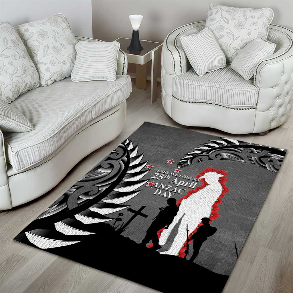 New Zealand ANZAC Day Area Rug 25th April Silver Fern With Poppy LT14 - Polynesian Pride