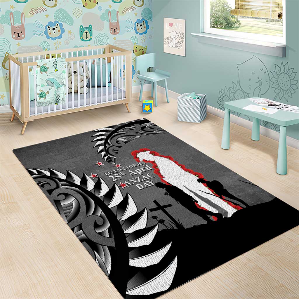 New Zealand ANZAC Day Area Rug 25th April Silver Fern With Poppy LT14 - Polynesian Pride