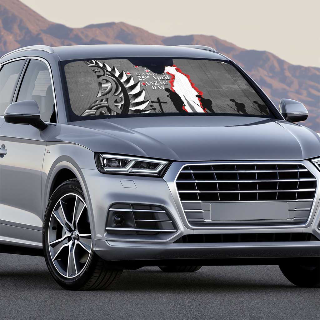 New Zealand ANZAC Day Auto Sun Shade 25th April Silver Fern With Poppy LT14 - Polynesian Pride