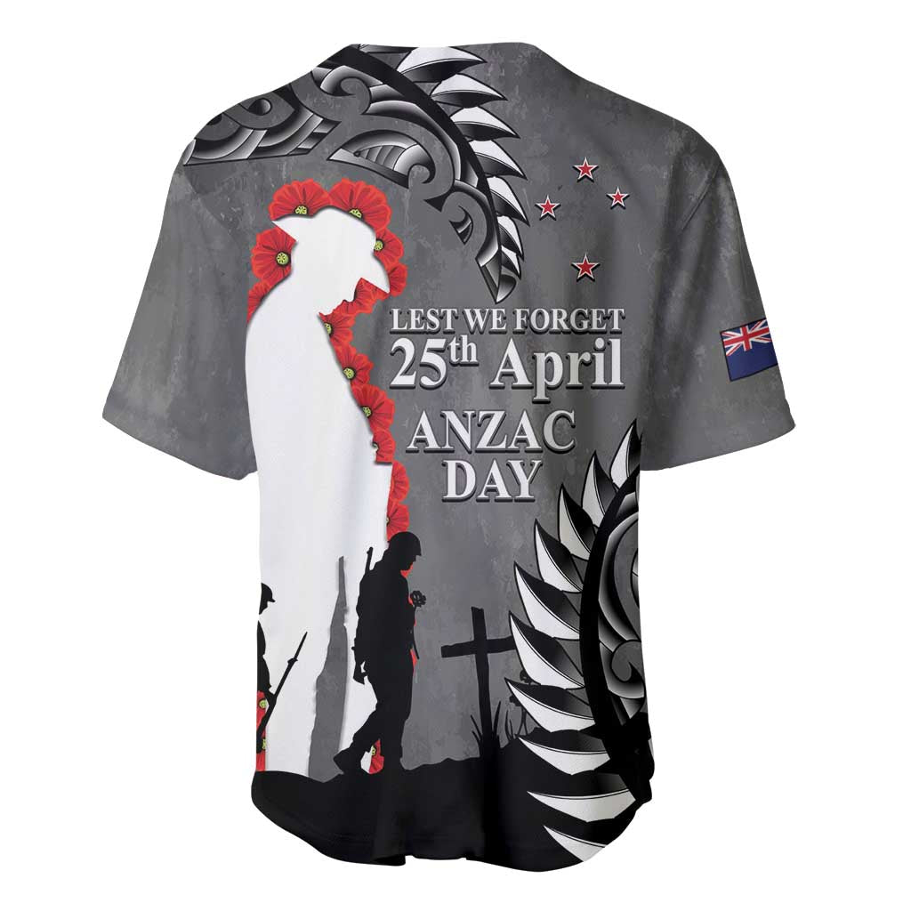 New Zealand ANZAC Day Baseball Jersey 25th April Silver Fern With Poppy LT14 - Polynesian Pride
