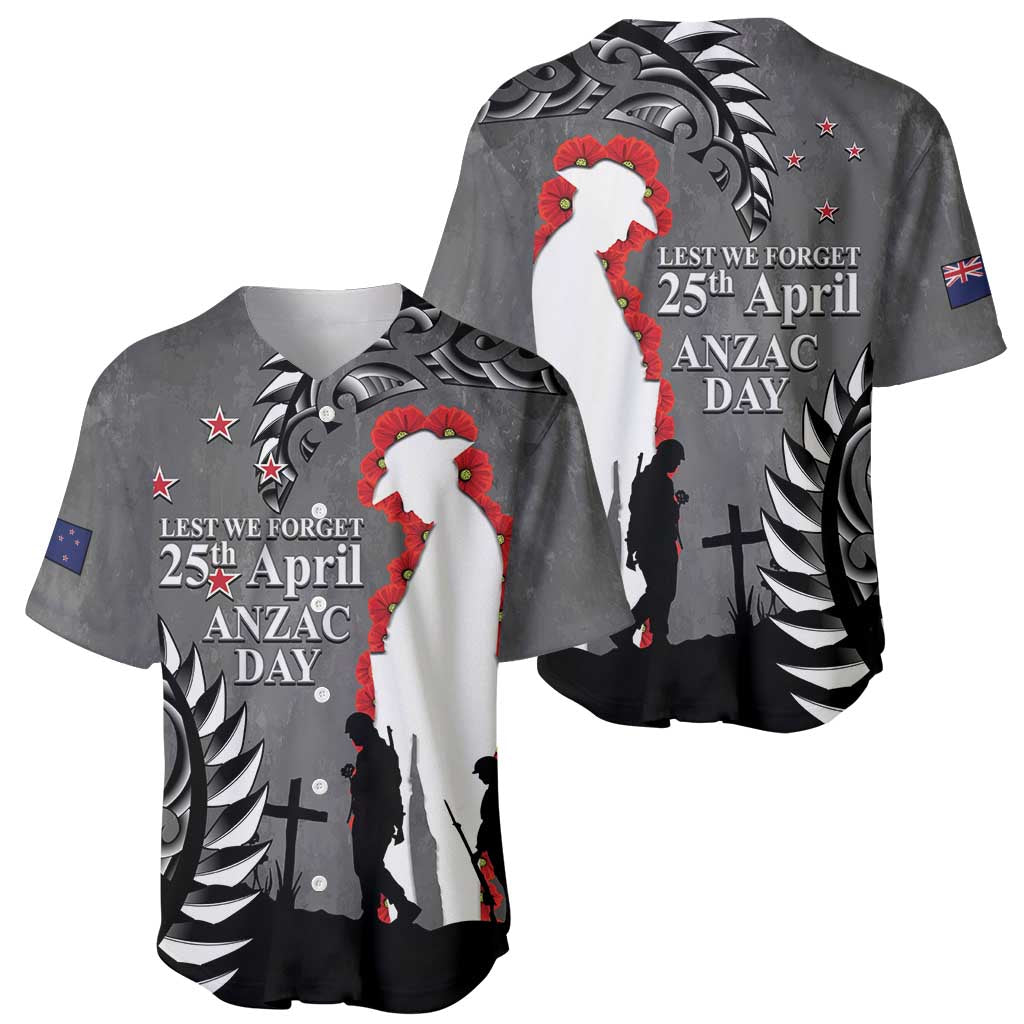 New Zealand ANZAC Day Baseball Jersey 25th April Silver Fern With Poppy LT14 - Polynesian Pride