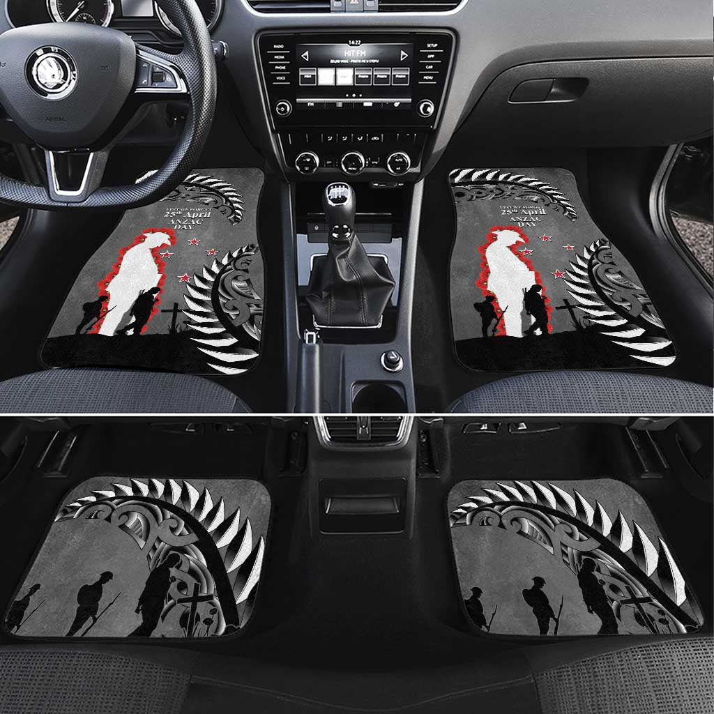 New Zealand ANZAC Day Car Mats 25th April Silver Fern With Poppy LT14 Set 4pcs Gray - Polynesian Pride
