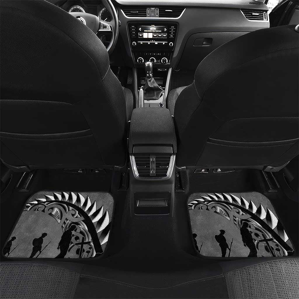 New Zealand ANZAC Day Car Mats 25th April Silver Fern With Poppy LT14 Set 2pcs - Back Gray - Polynesian Pride
