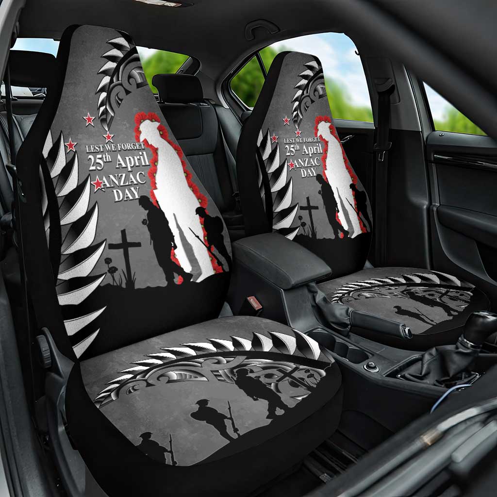 New Zealand ANZAC Day Car Seat Cover 25th April Silver Fern With Poppy LT14 One Size Gray - Polynesian Pride