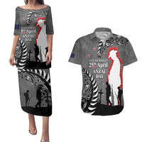 New Zealand ANZAC Day Couples Matching Puletasi and Hawaiian Shirt 25th April Silver Fern With Poppy LT14 Gray - Polynesian Pride