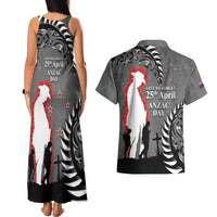 New Zealand ANZAC Day Couples Matching Tank Maxi Dress and Hawaiian Shirt 25th April Silver Fern With Poppy LT14 - Polynesian Pride
