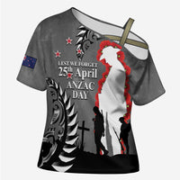 New Zealand ANZAC Day Cross Shoulder Shirt 25th April Silver Fern With Poppy LT14 Female Gray - Polynesian Pride