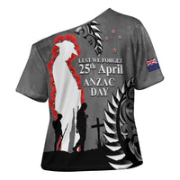 New Zealand ANZAC Day Cross Shoulder Shirt 25th April Silver Fern With Poppy LT14 - Polynesian Pride