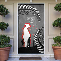 New Zealand ANZAC Day Door Cover 25th April Silver Fern With Poppy LT14 Gray - Polynesian Pride